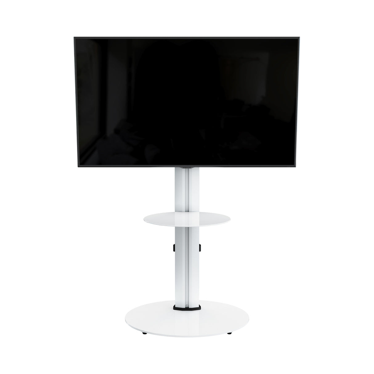 AVF Eno 60cm Pedestal TV Stand, with Shelf - Silver & White Glass