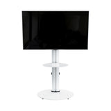 AVF Eno 60cm Pedestal TV Stand, with Shelf - Silver & White Glass