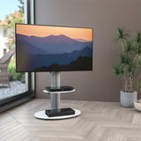 AVF Eno 60cm Pedestal TV Stand, with Shelf - Silver & White Glass