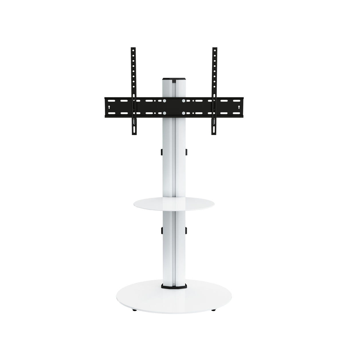 AVF Eno 60cm Pedestal TV Stand, with Shelf - Silver & White Glass