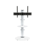 AVF Eno 60cm Pedestal TV Stand, with Shelf - Silver & White Glass