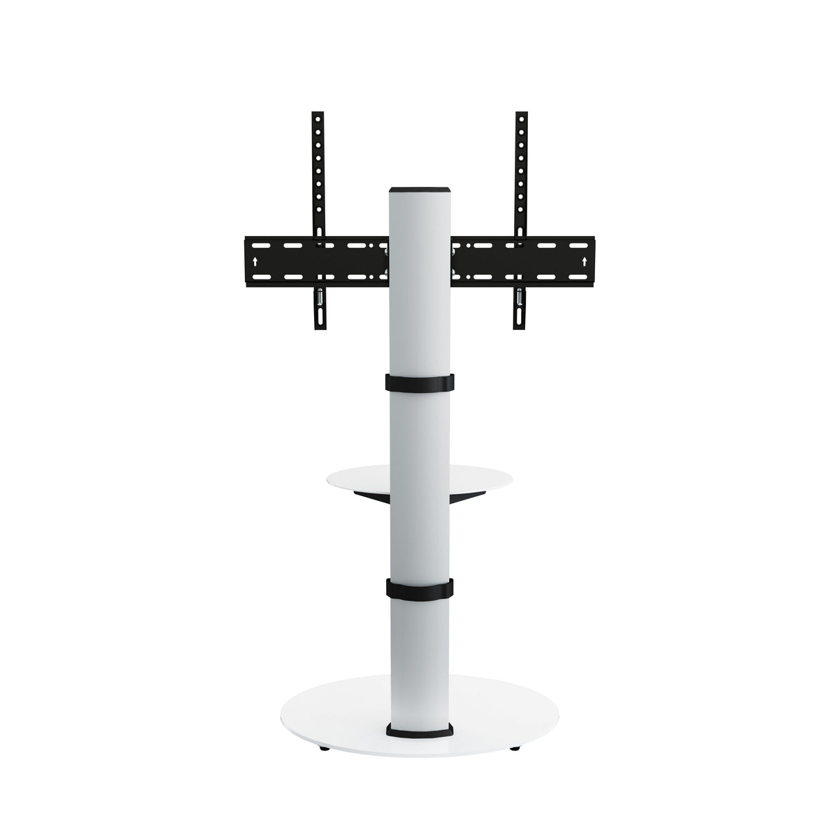 AVF Eno 60cm Pedestal TV Stand, with Shelf - Silver & White Glass