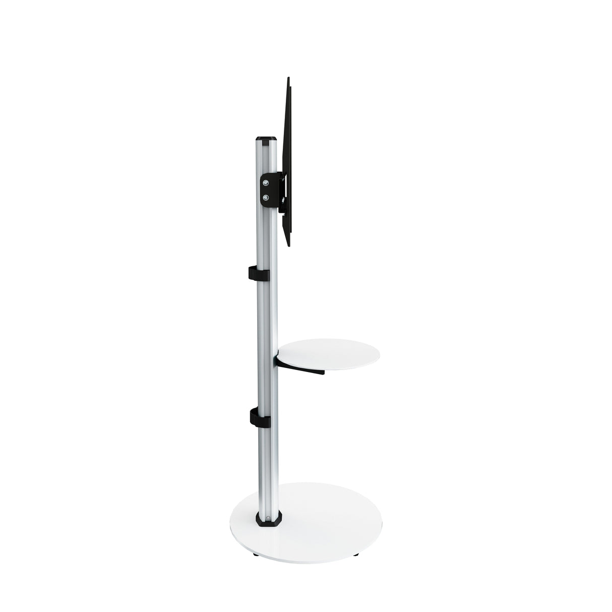 AVF Eno 60cm Pedestal TV Stand, with Shelf - Silver & White Glass