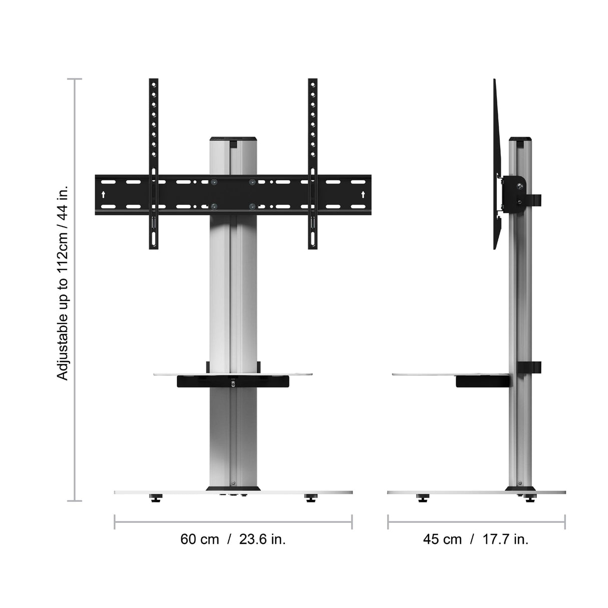 AVF Eno 60cm Pedestal TV Stand, with Shelf - Silver & White Glass