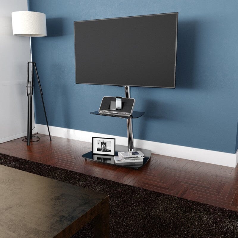 AVF Iseo 60cm Pedestal TV Stand - Chrome/Black Glass