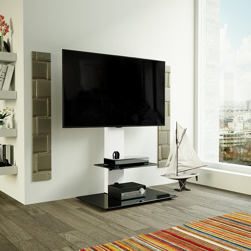 AVF Lesina 70cm Pedestal TV Stand - Satin White & Black Glass