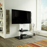 AVF Lesina 70cm Pedestal TV Stand - Satin White & Black Glass