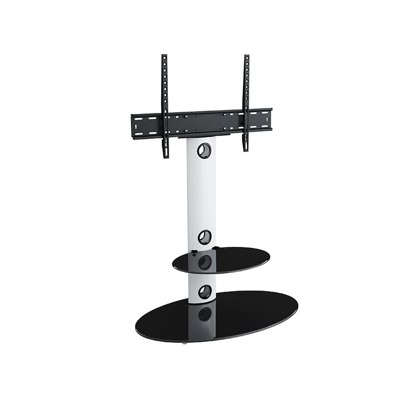 AVF Lugano 80cm Oval Pedestal TV Stand - Satin White & Black Glass