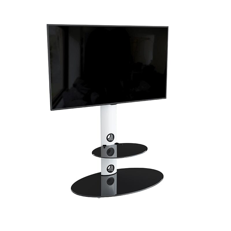 AVF Lugano 80cm Oval Pedestal TV Stand - Satin White & Black Glass