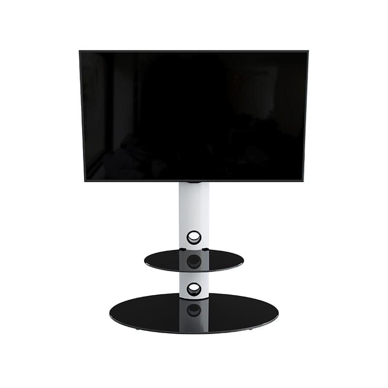AVF Lugano 80cm Oval Pedestal TV Stand - Satin White & Black Glass