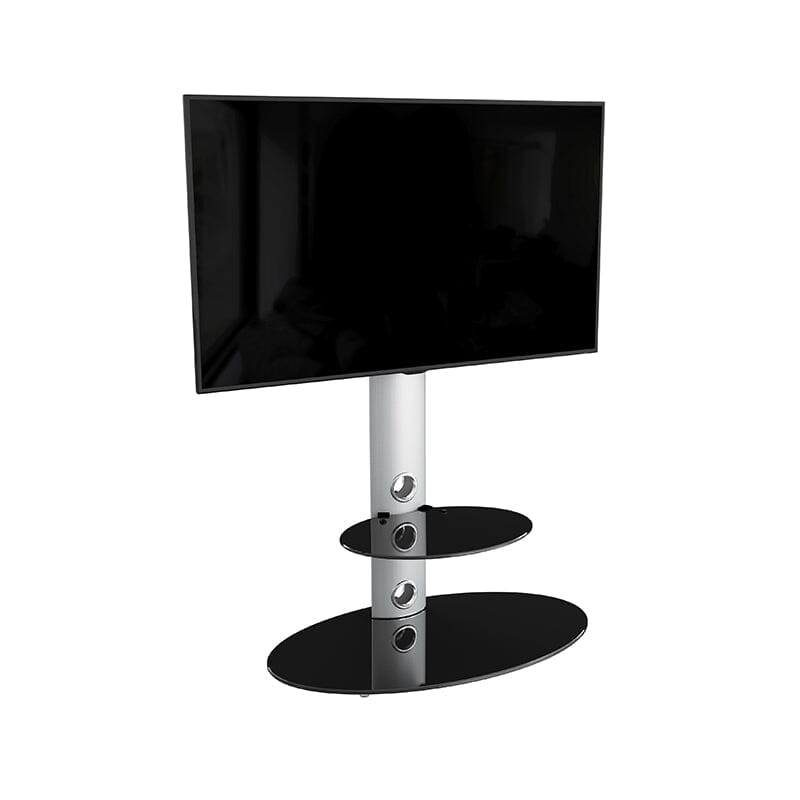 AVF Lugano 80cm Oval Pedestal TV Stand - Silver & Black Glass