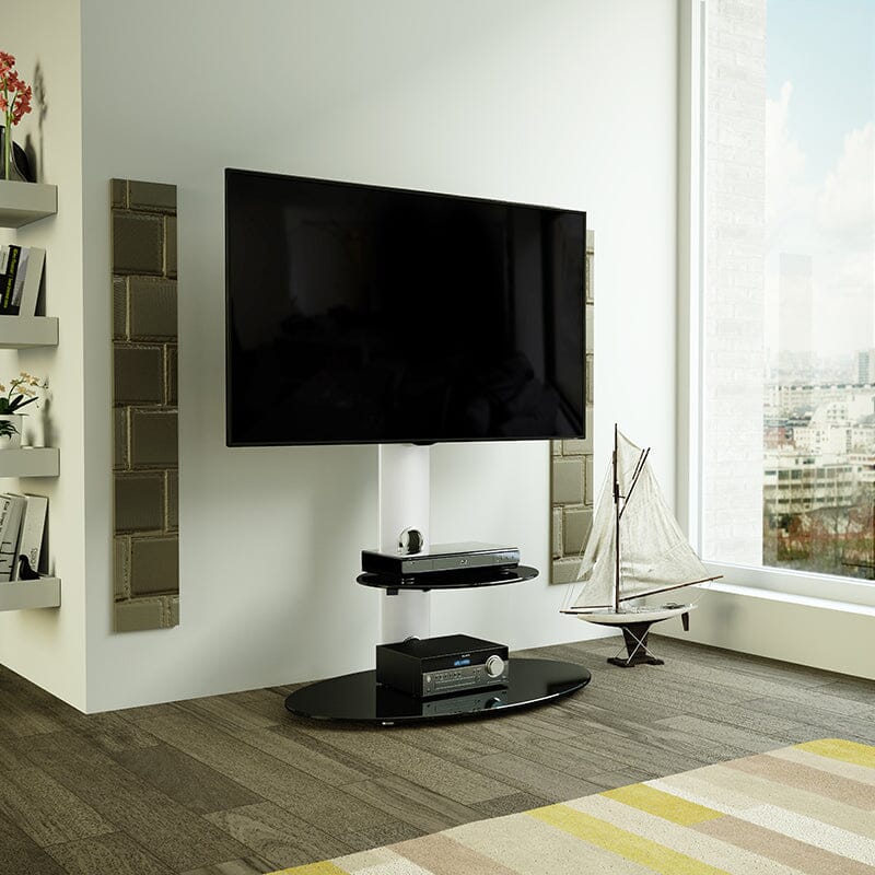 AVF Lugano 80cm Oval Pedestal TV Stand - Silver & Black Glass