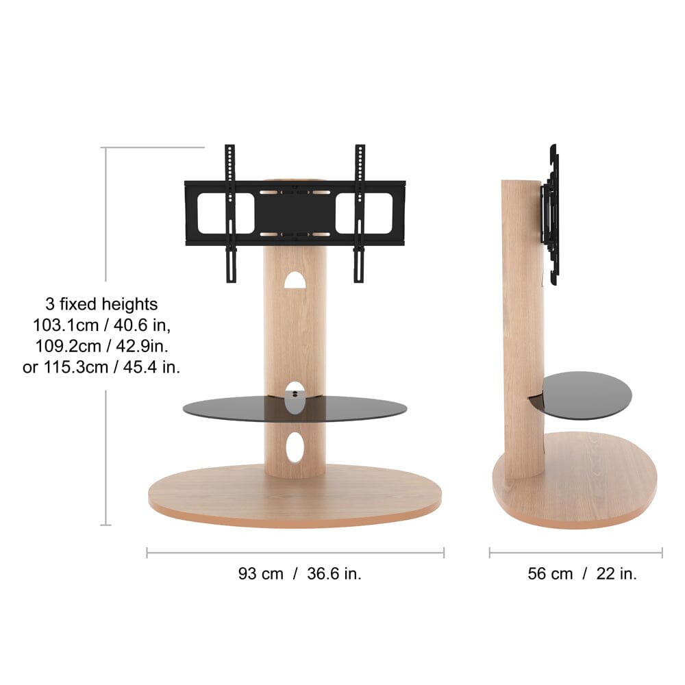 AVF Affinity Chepstow 93cm Oval Pedestal Whitewashed Oak TV Stand, for TVs 32 - 65"