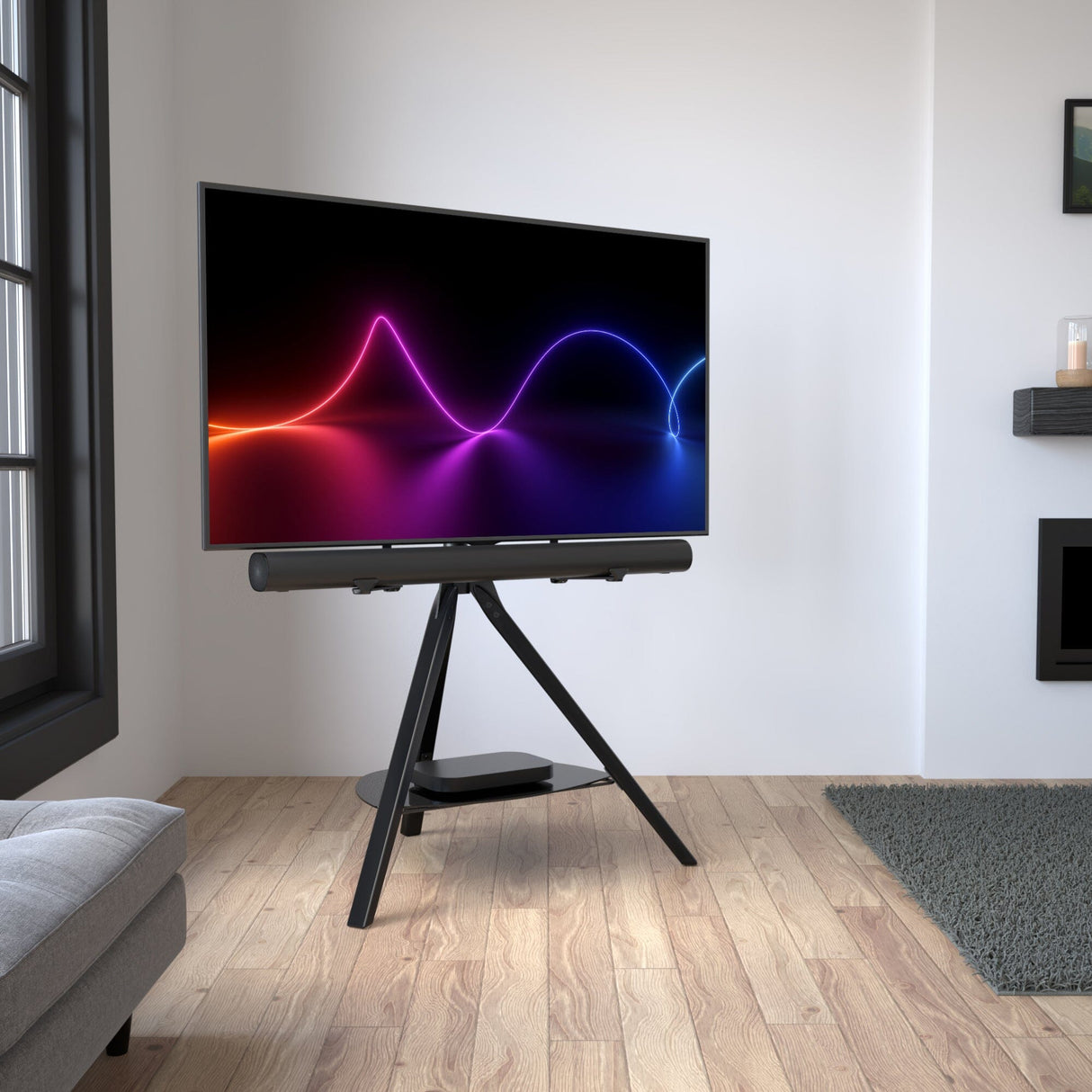AVF Hoxton Sound Freestanding Tripod Black TV Stand with Soundbar Bracket