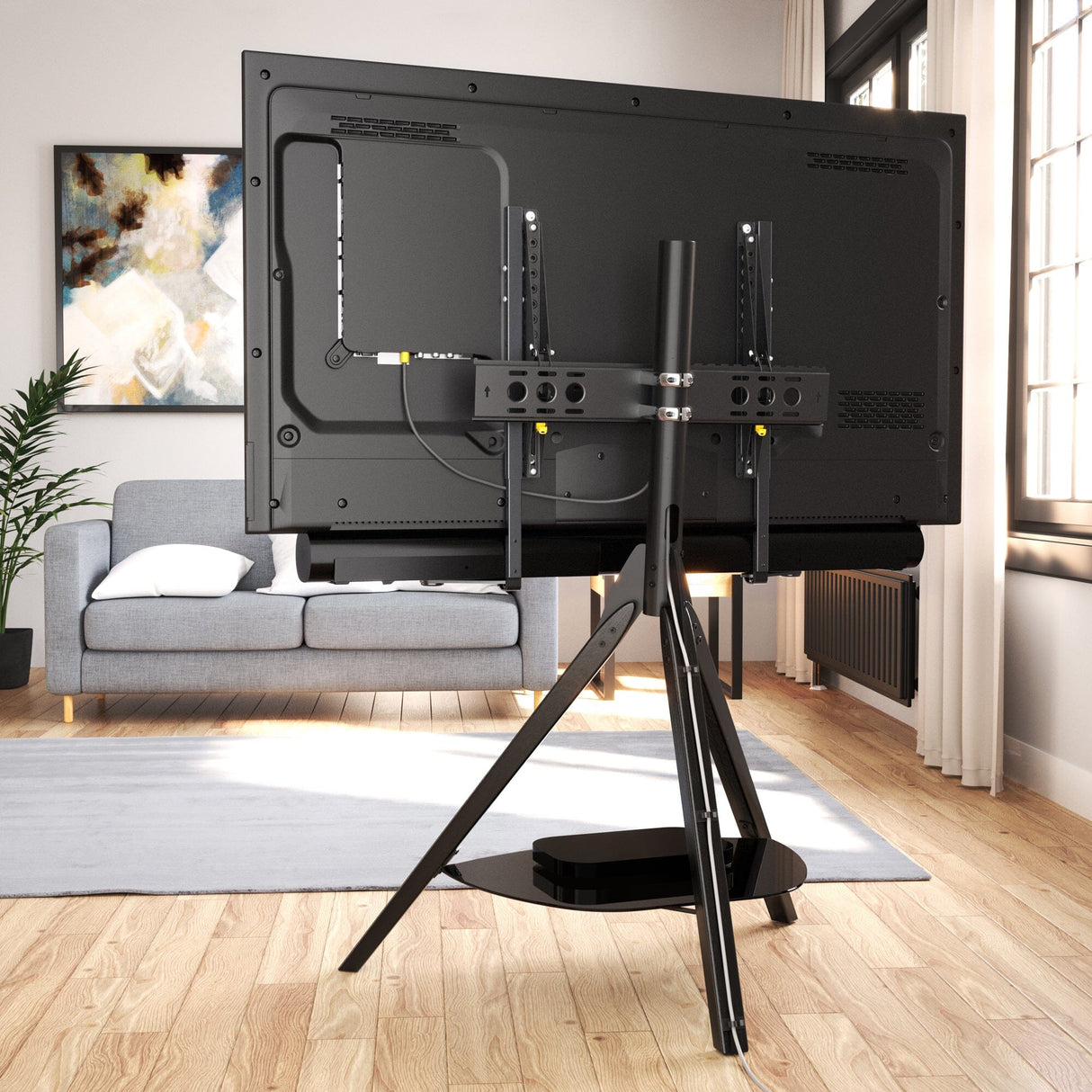 AVF Hoxton Sound Freestanding Tripod Black TV Stand with Soundbar Bracket