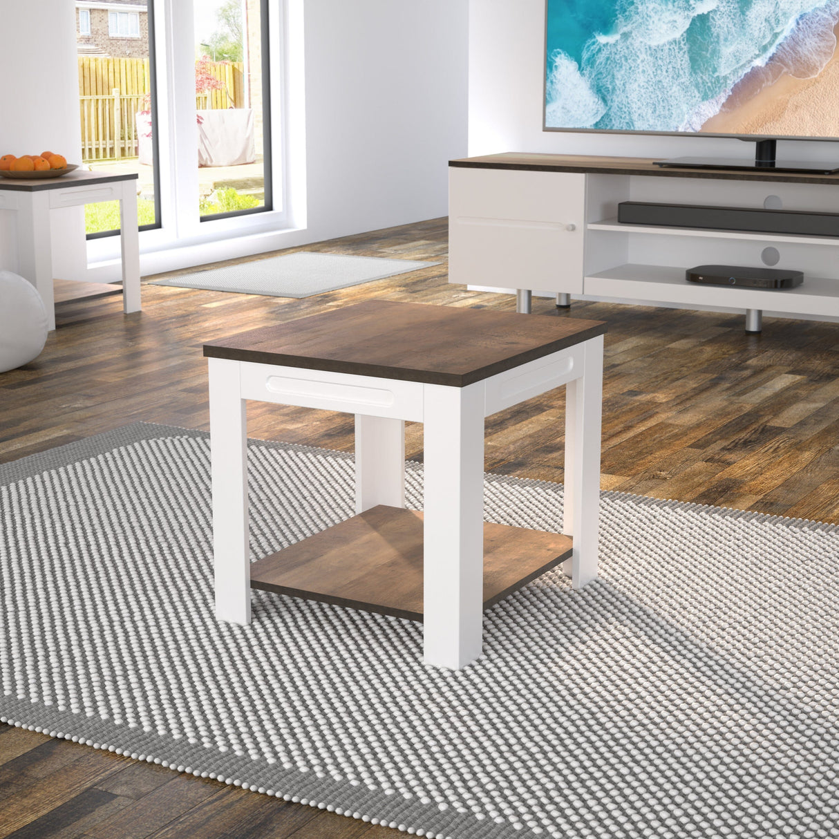 AVF Whitesands Side Table - Satin White & Wood