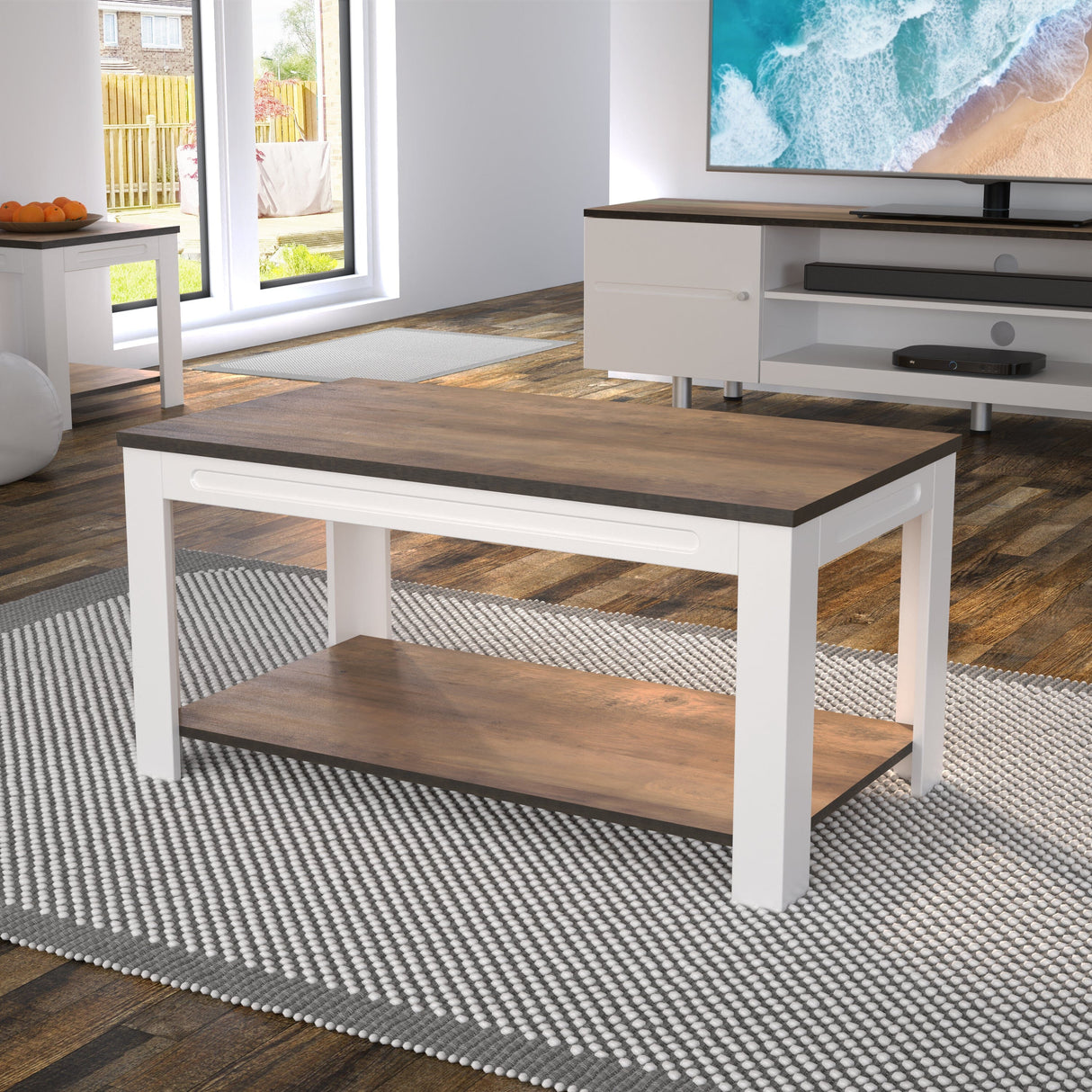 AVF Whitesands Coffee Table - Satin White & Wood