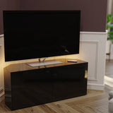 Frank Olsen High Gloss Black 1200mm Corner TV Cabinet with LED Lighting and Wireless Phone Charging