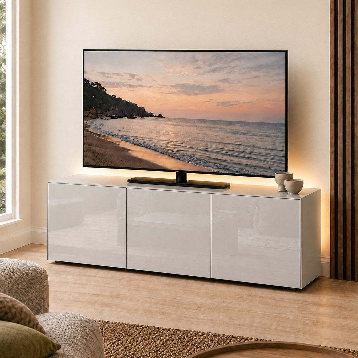 Frank Olsen High Gloss White 1500mm TV Cabinet with LED Lighting