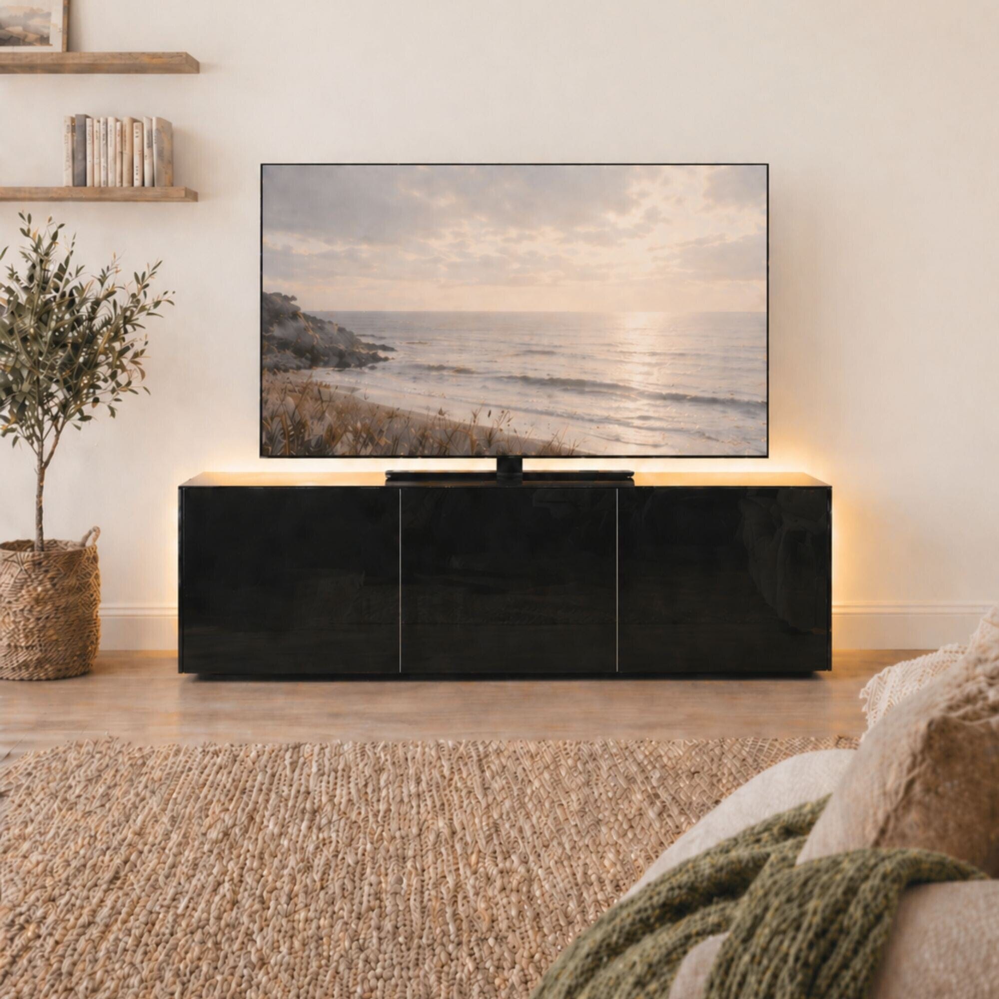 Frank Olsen High Gloss Black 1500mm TV Cabinet with LED Lighting