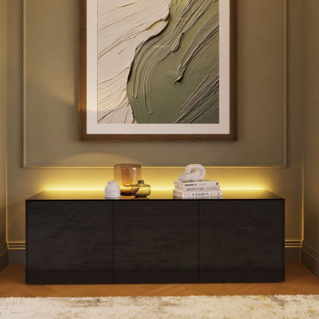 Frank Olsen High Gloss Black 1500mm TV Cabinet with LED Lighting