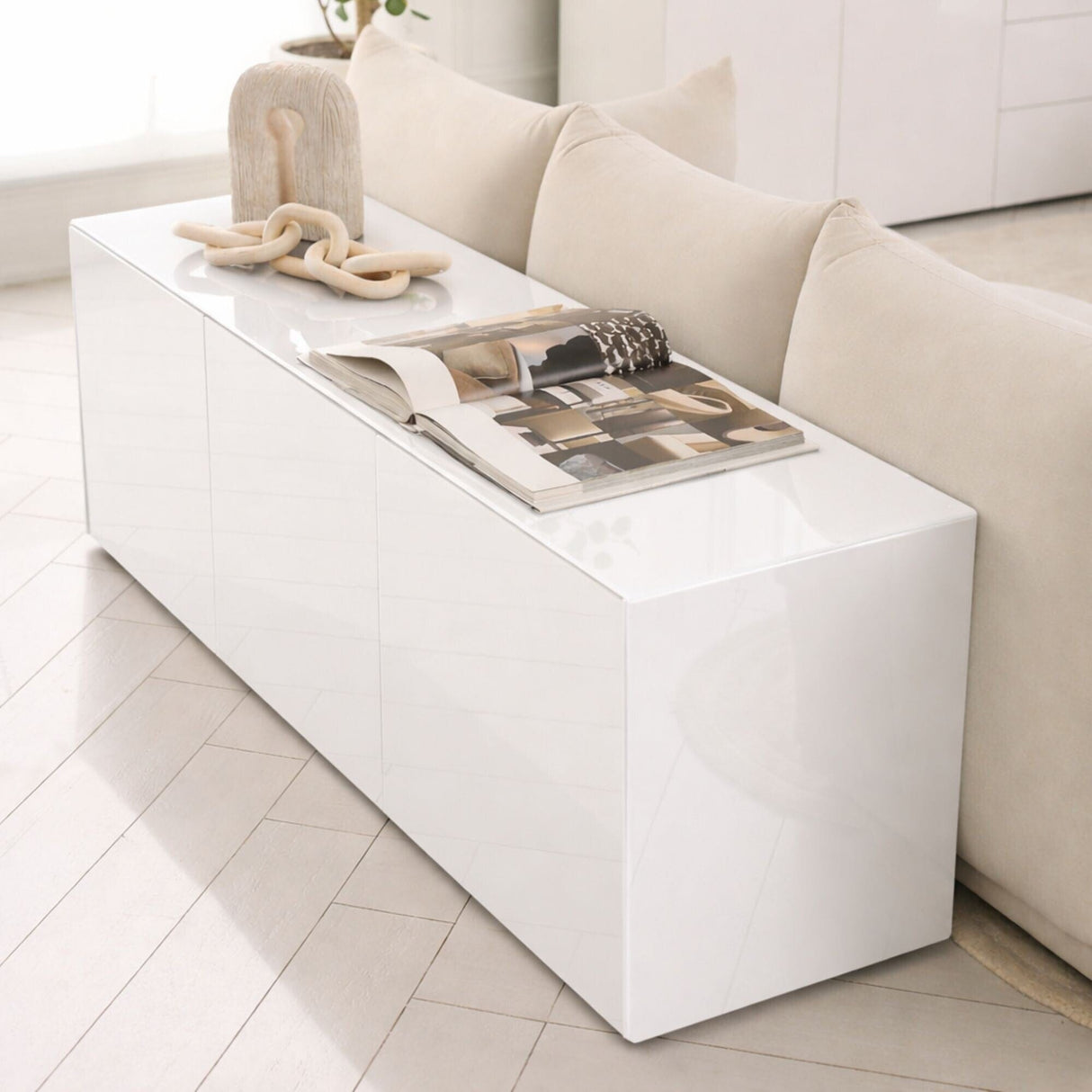 Frank Olsen High Gloss White 1500mm TV Cabinet with LED Lighting