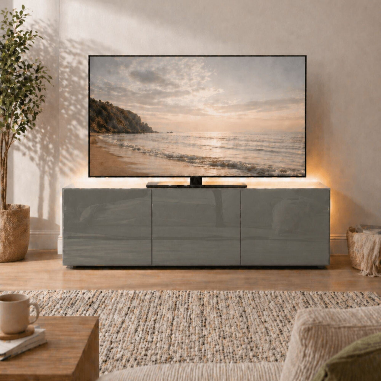 Frank Olsen High Gloss Grey 1500mm TV Cabinet with LED Lighting