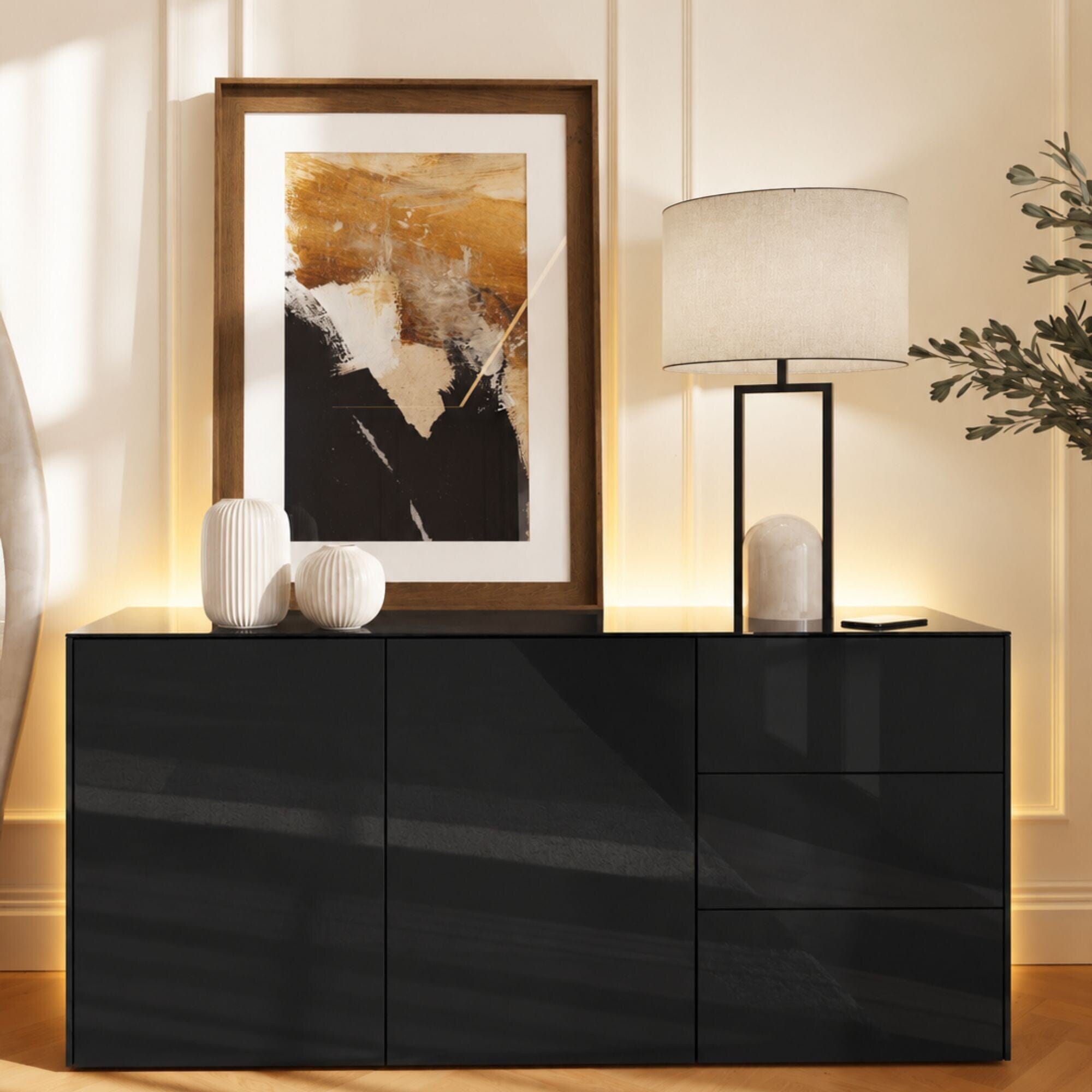 Frank Olsen Intel Range Gloss Black Sideboard With LED Lighting