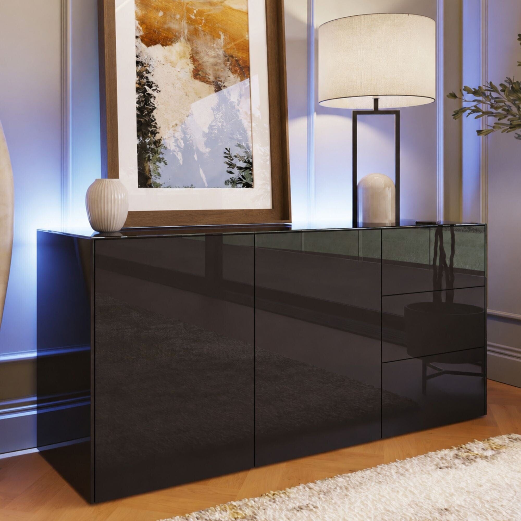 Frank Olsen Intel Range Gloss Black Sideboard With LED Lighting
