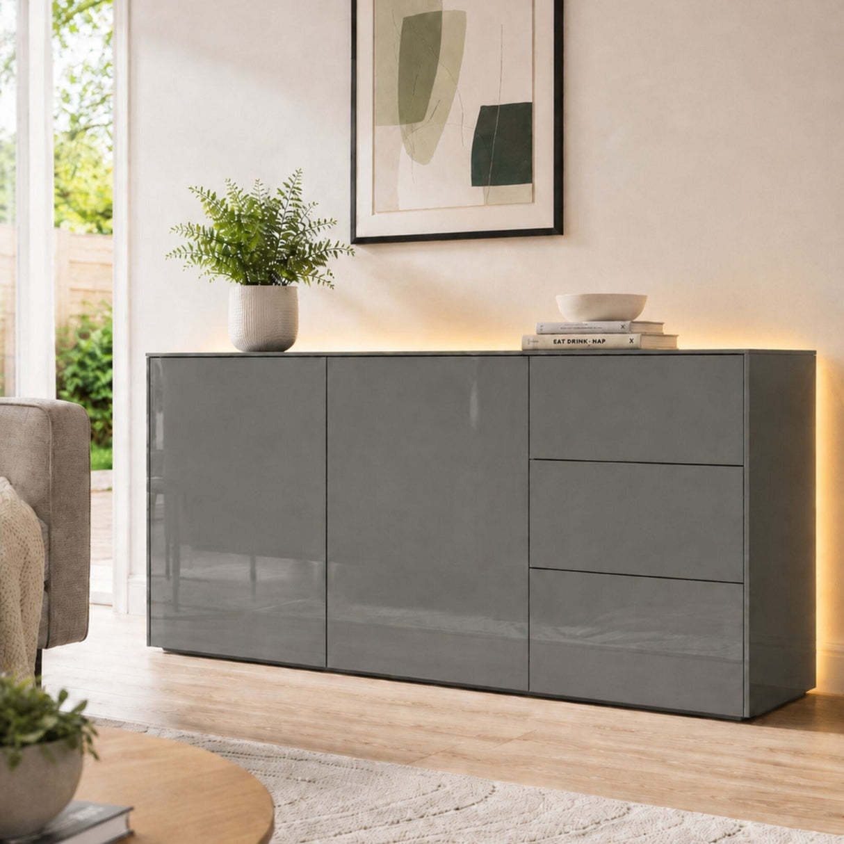 Frank Olsen Intel Range Gloss Grey Sideboard With LED Lighting