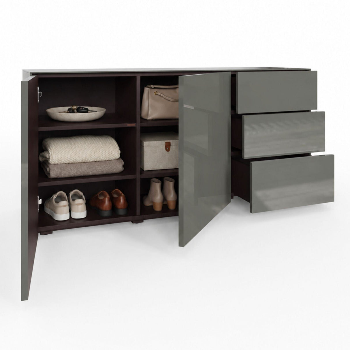 Frank Olsen Intel Range Gloss Grey Sideboard With LED Lighting