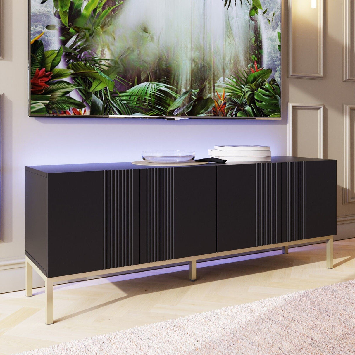Frank Olsen Iona Black TV Cabinet with Mood Lighting for TV's up to 70"