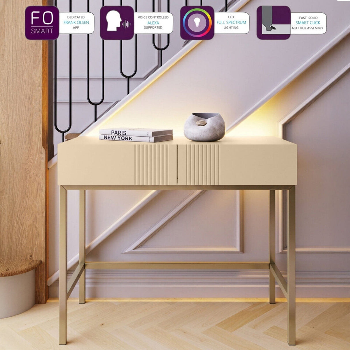 Frank Olsen Iona Natural Stone Console Table with Mood Lighting
