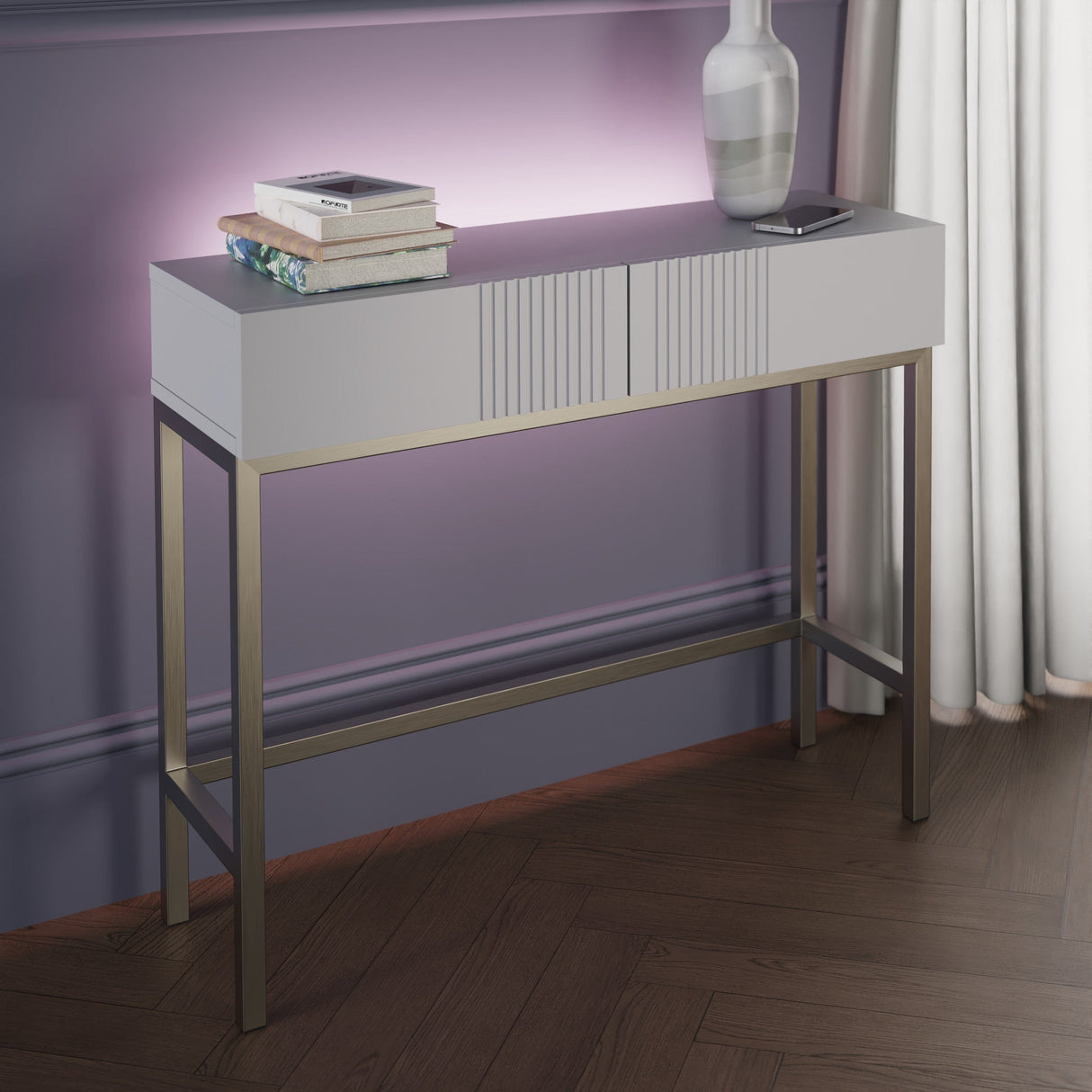 Frank Olsen Iona White Console Table with Mood Lighting