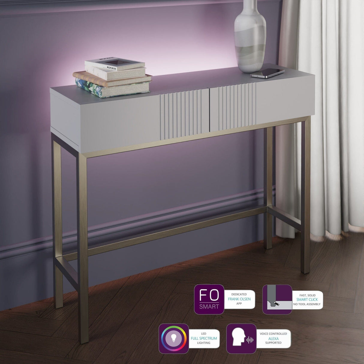 Frank Olsen Iona White Console Table with Mood Lighting