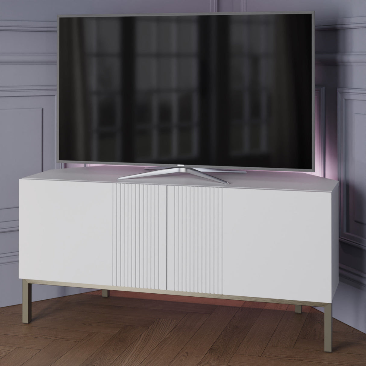 Frank Olsen Iona White Corner TV Cabinet with Mood Lighting for TV's up to 50"