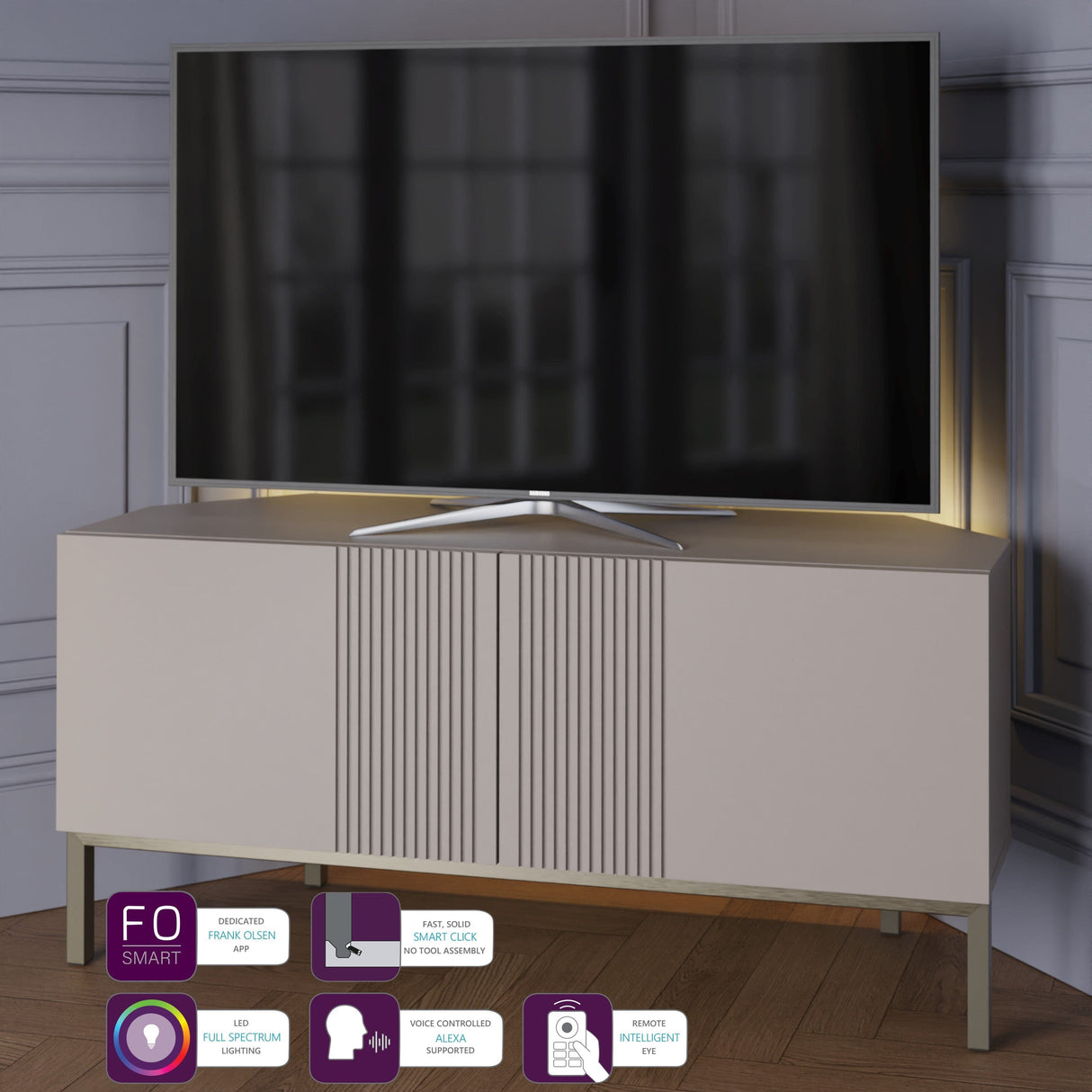 Frank Olsen Iona Grey Corner TV Cabinet with Mood Lighting for TV's up to 50"