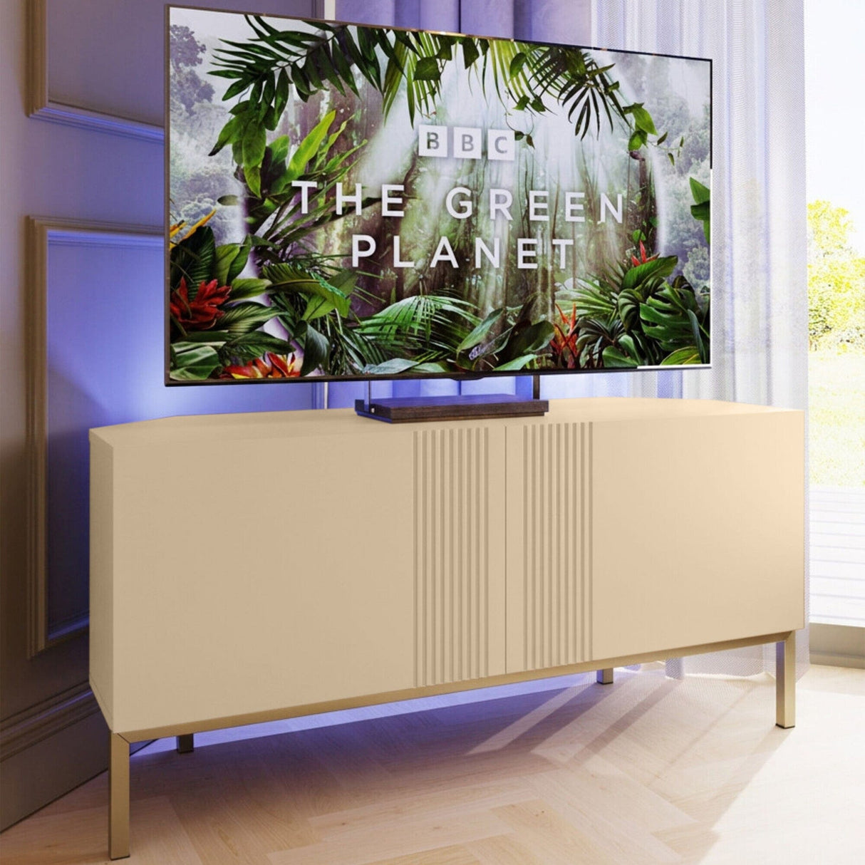 Frank Olsen Iona Natural Stone Corner TV Cabinet with Mood Lighting for TV's up to 50"