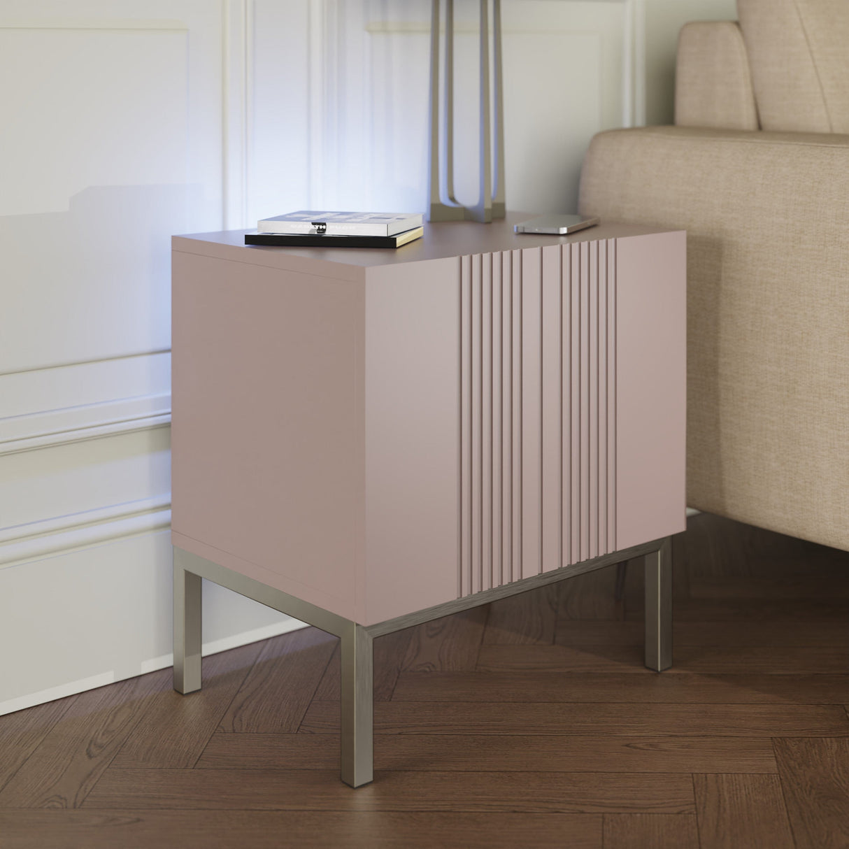 Frank Olsen Iona Mulberry Lamp Table with Mood Lighting & Wireless Phone Charging