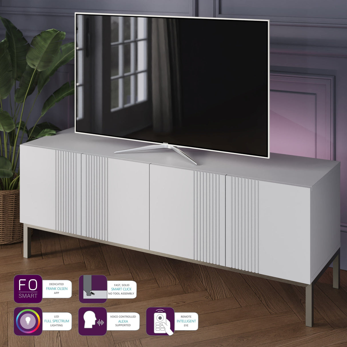 Frank Olsen Iona White TV Cabinet with Mood Lighting for TV's up to 70"