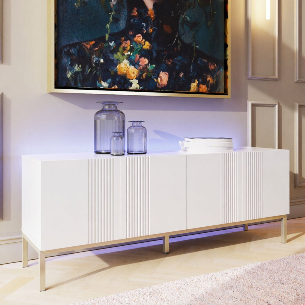 Frank Olsen Iona White TV Cabinet with Mood Lighting for TV's up to 70"