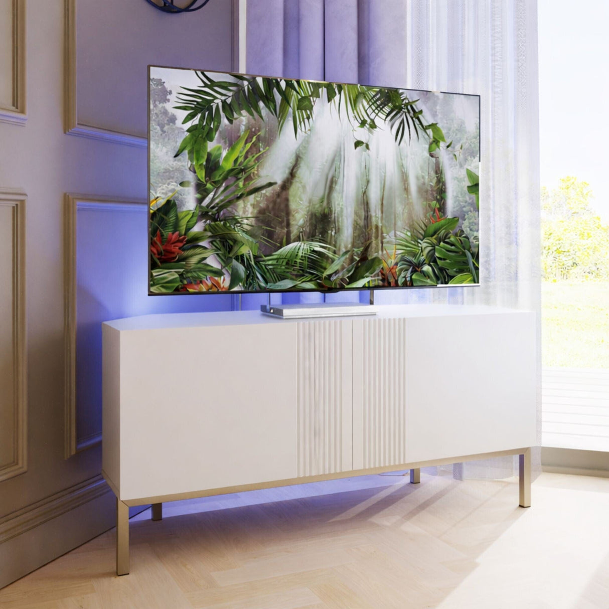 Frank Olsen Iona White Corner TV Cabinet with Mood Lighting for TV's up to 50"
