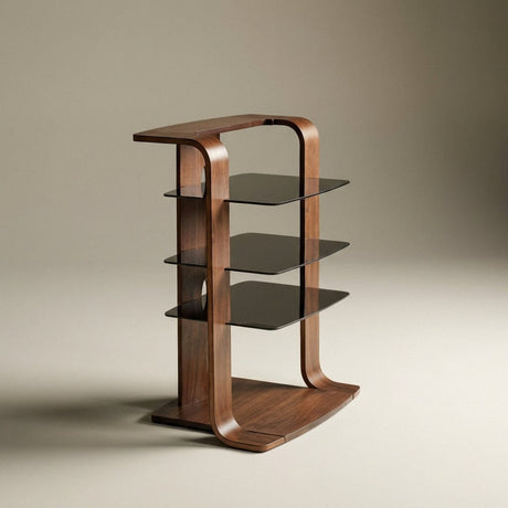 Jual Florence Curved Walnut Hifi Rack with Black Glass (JF204 WB)
