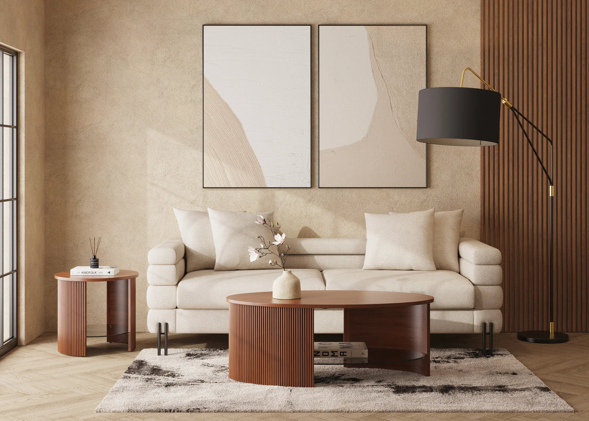 Jual Roma Walnut Fluted Curved Coffee Table