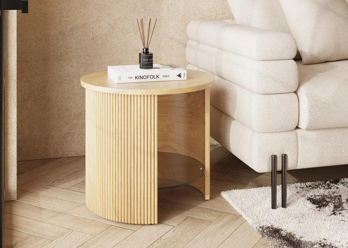 Jual Roma Oak Fluted Curved Side Table