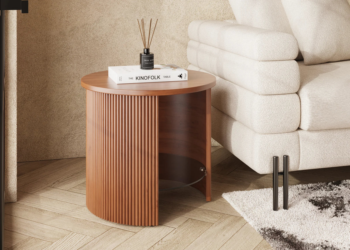Jual Roma Walnut Fluted Curved Side Table