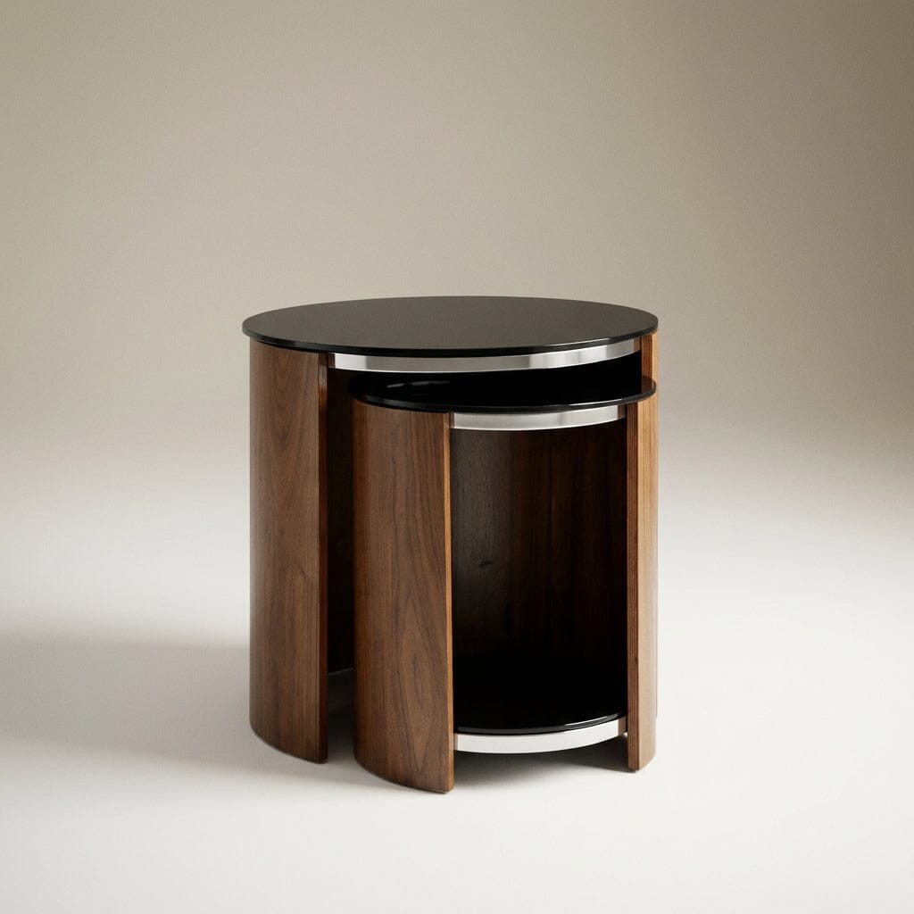 Jual San Marino Curved Walnut Nest of 2 x Glass-top Tables (JF305 WB)