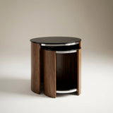 Jual San Marino Curved Walnut Nest of 2 x Glass-top Tables (JF305 WB)