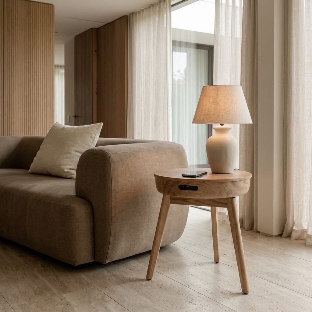 Jual San Francisco Smart Lamp Table With Wireless Charging And Speakers in Oak (JF710)