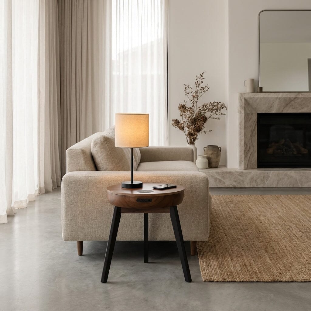 Jual San Francisco Smart Lamp Table With Wireless Charging And Speakers in Walnut (JF710WB)